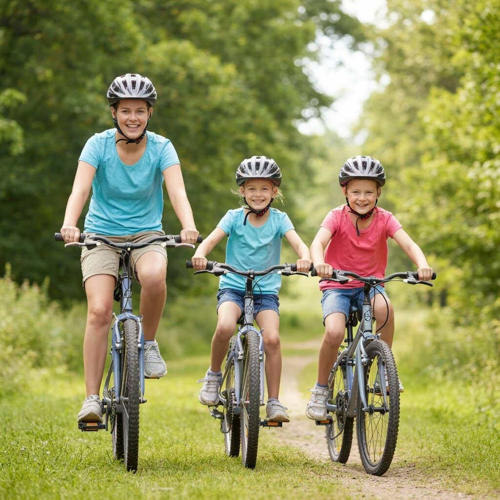 Family riding bikes